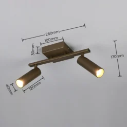 Downlight Dara, longitud 28 cm, color platino, metal, 2 luces.
