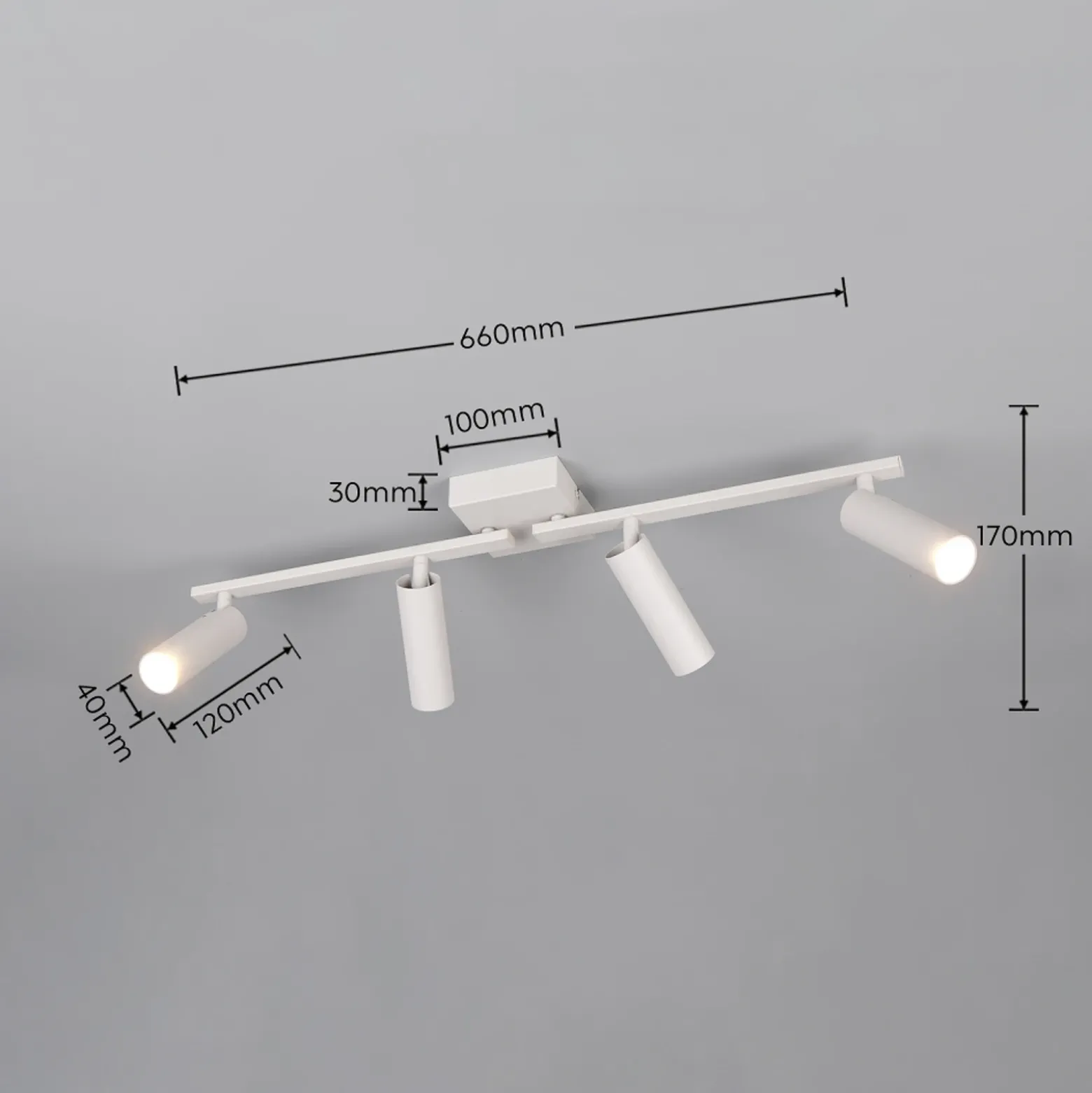 Downlight Dara, longitud 66 cm, gris, metal, 4 luces.