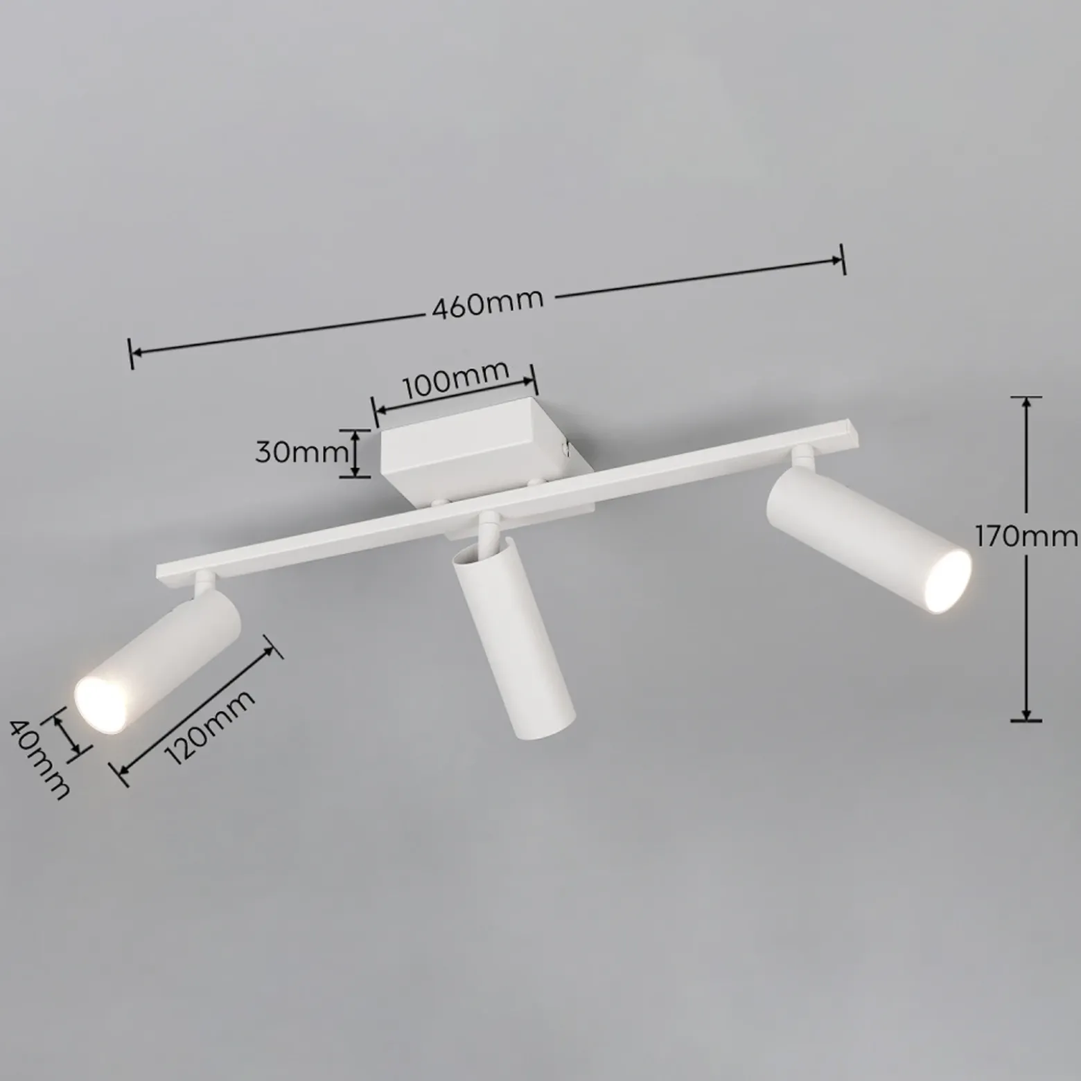 Downlight Dara, longitud 46 cm, gris, metal, 3 luces.