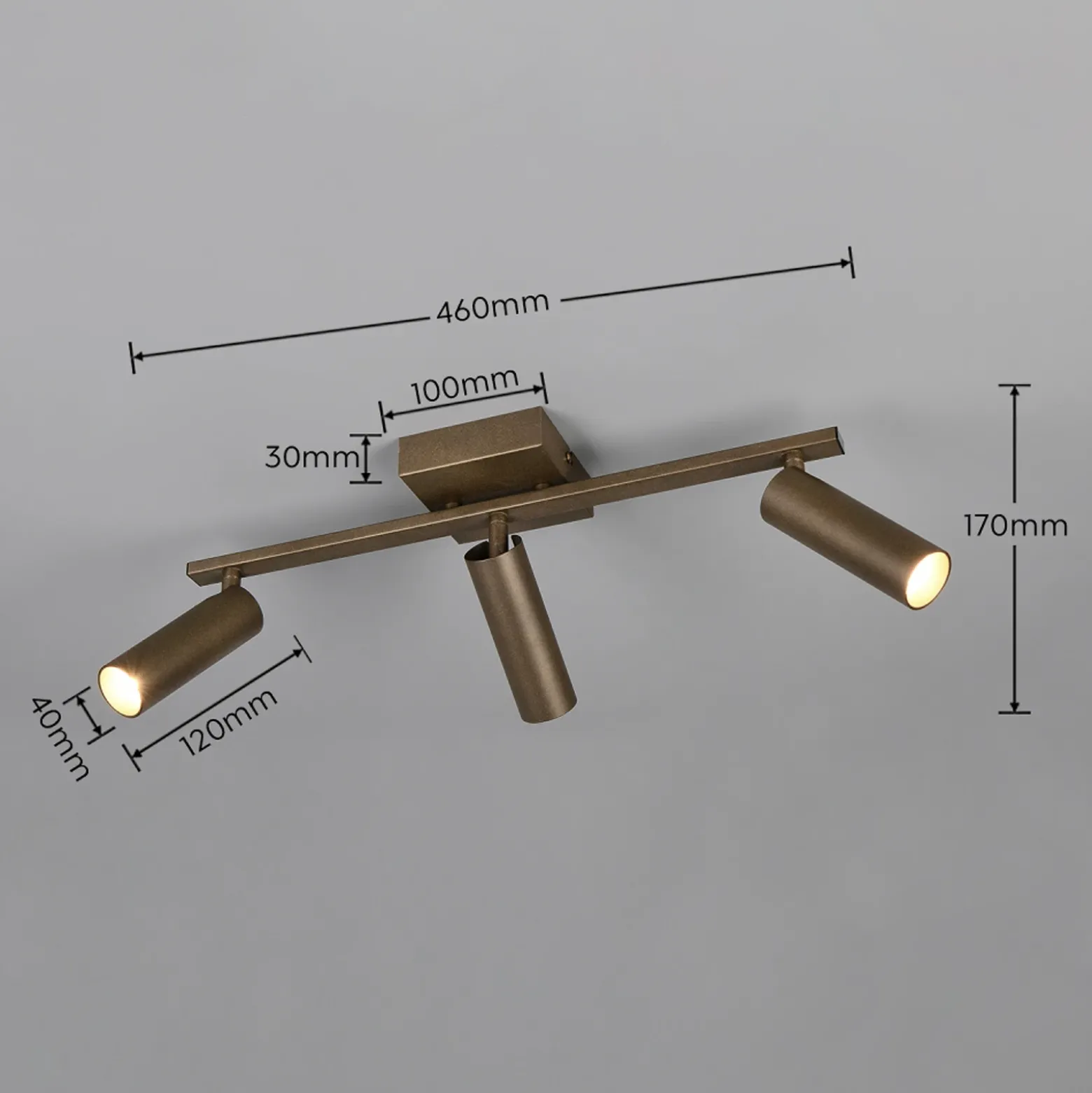 Downlight Dara, longitud 46 cm, metal color platino, 3 luces.