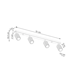 Downlight de carbono, blanco, longitud 81 cm, aluminio, 4 luces.