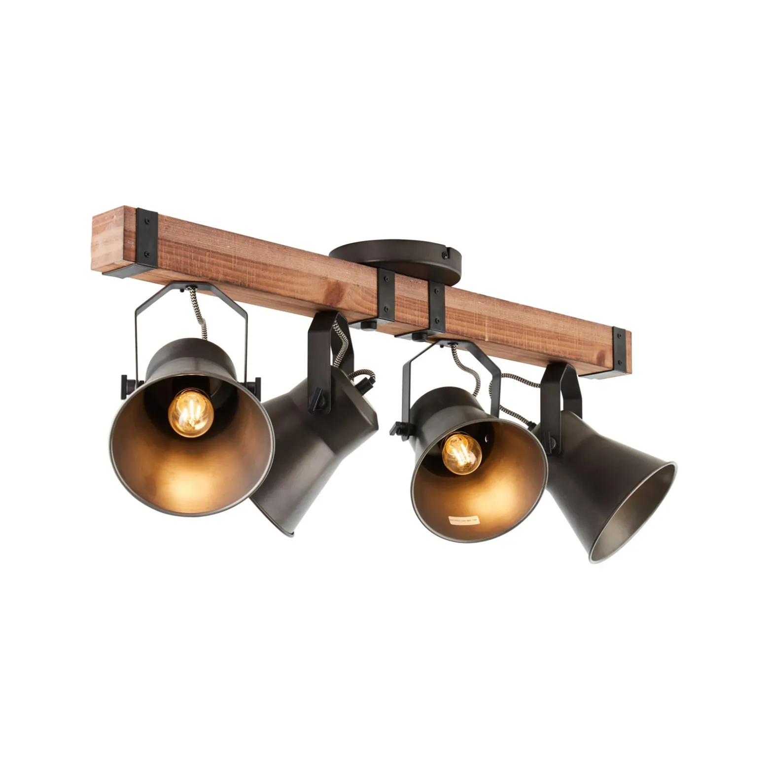 Downlight Decca, longitud 78 cm, negro/madera, 4 luces.
