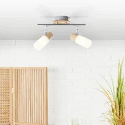 Downlight de techo Babsan, longitud 27,5 cm, madera clara, 2 luces.