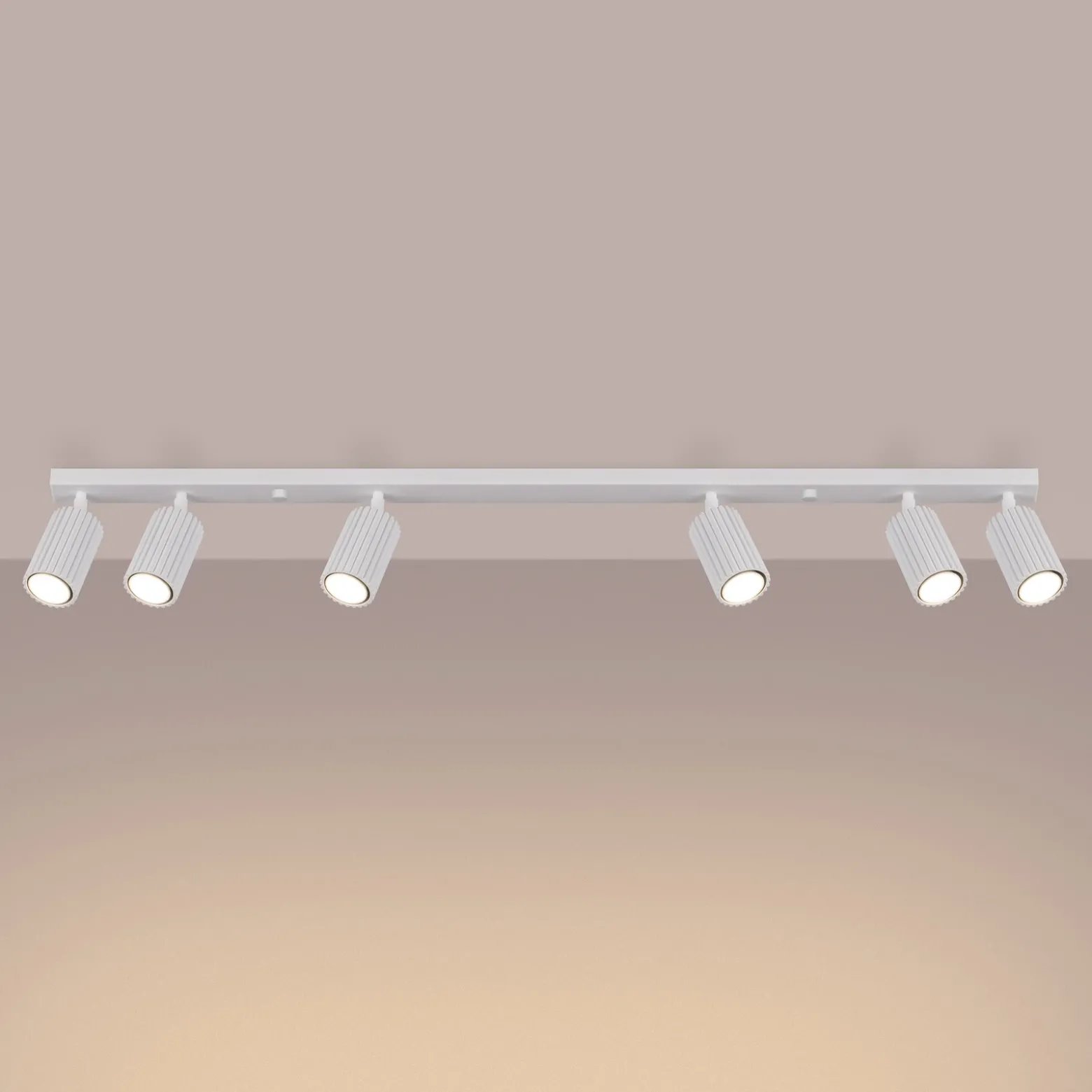 Downlight de techo carbono, blanco, longitud 117 cm, aluminio, 6 luces.