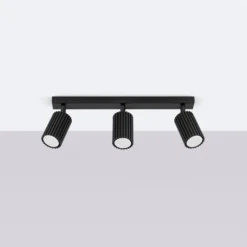 Downlight de techo carbono, negro, longitud 45 cm, aluminio, 3 luces.