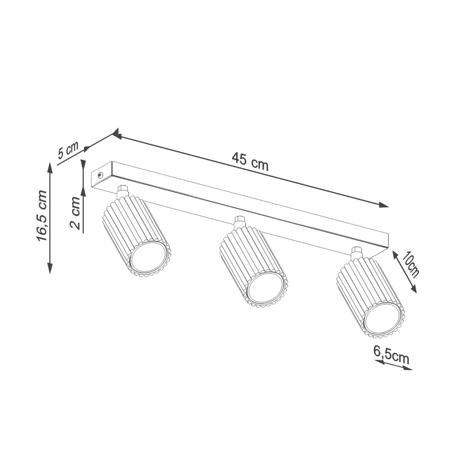 Downlight de techo carbono, negro, longitud 45 cm, aluminio, 3 luces.