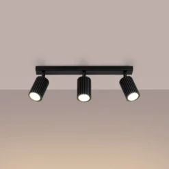 Downlight de techo carbono, negro, longitud 45 cm, aluminio, 3 luces.