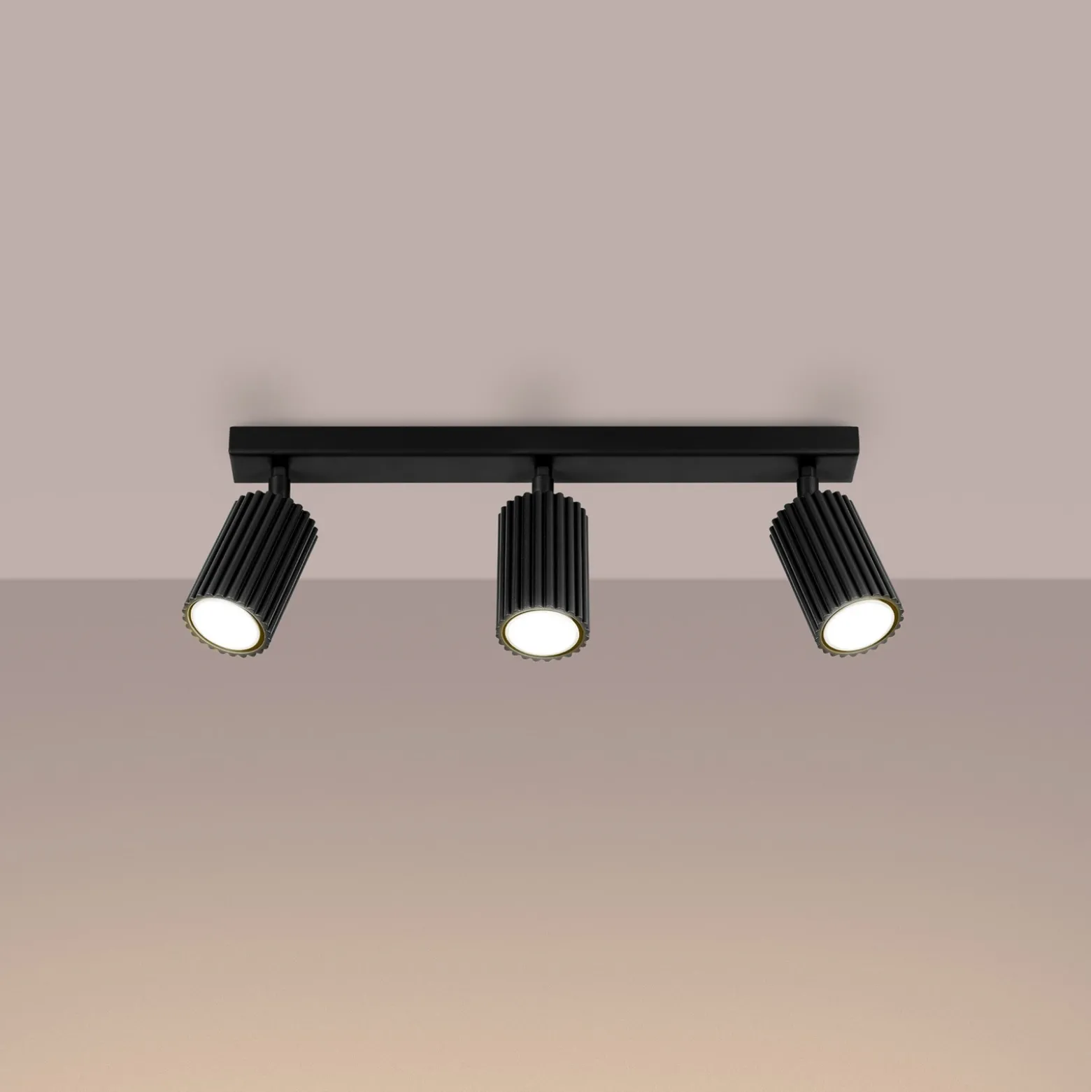Downlight de techo carbono, negro, longitud 45 cm, aluminio, 3 luces.