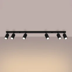 Downlight de techo carbono, negro, longitud 117 cm, aluminio, 6 luces.