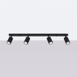Downlight de techo de carbono, negro, longitud 81 cm, aluminio, 4 luces.