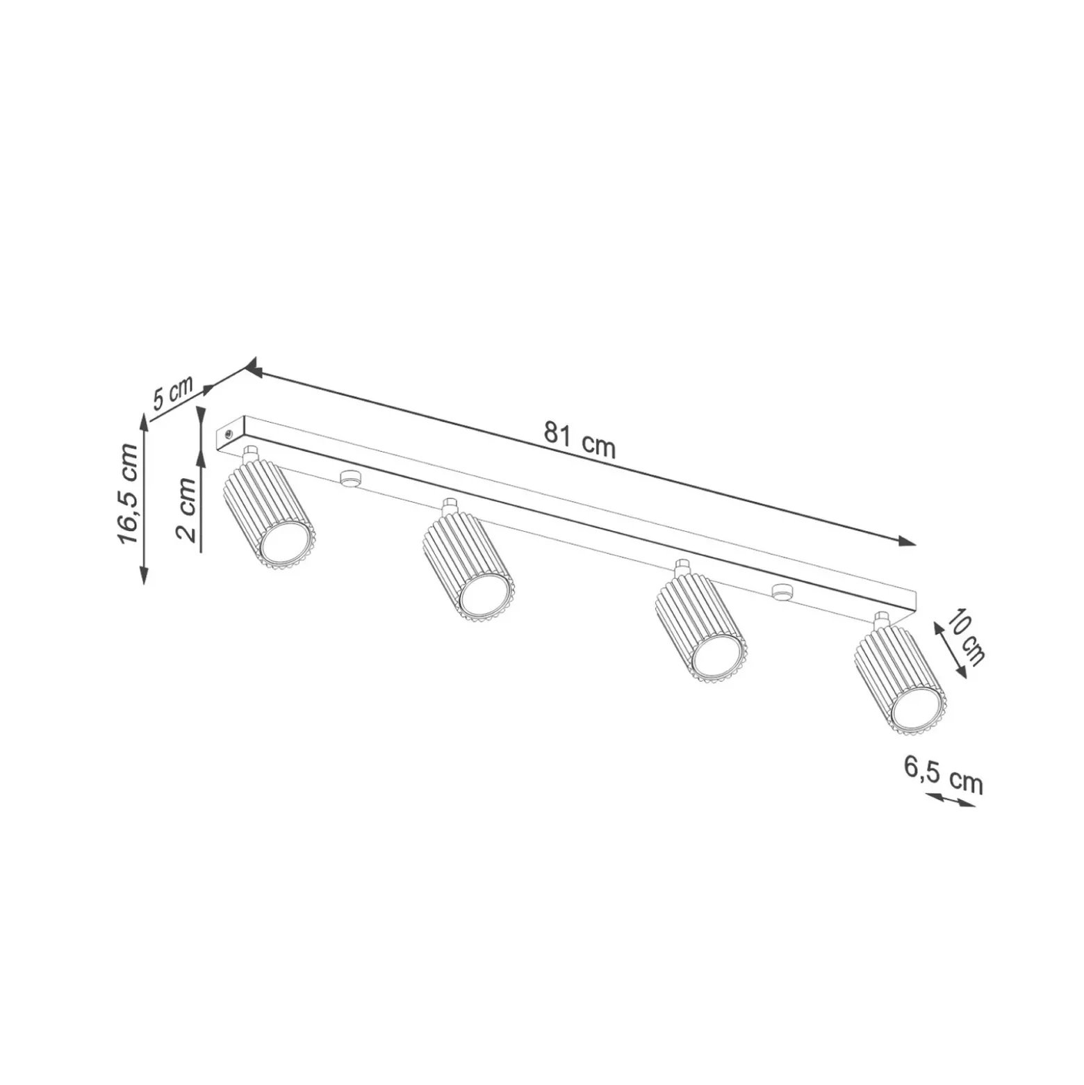 Downlight de techo de carbono, negro, longitud 81 cm, aluminio, 4 luces.