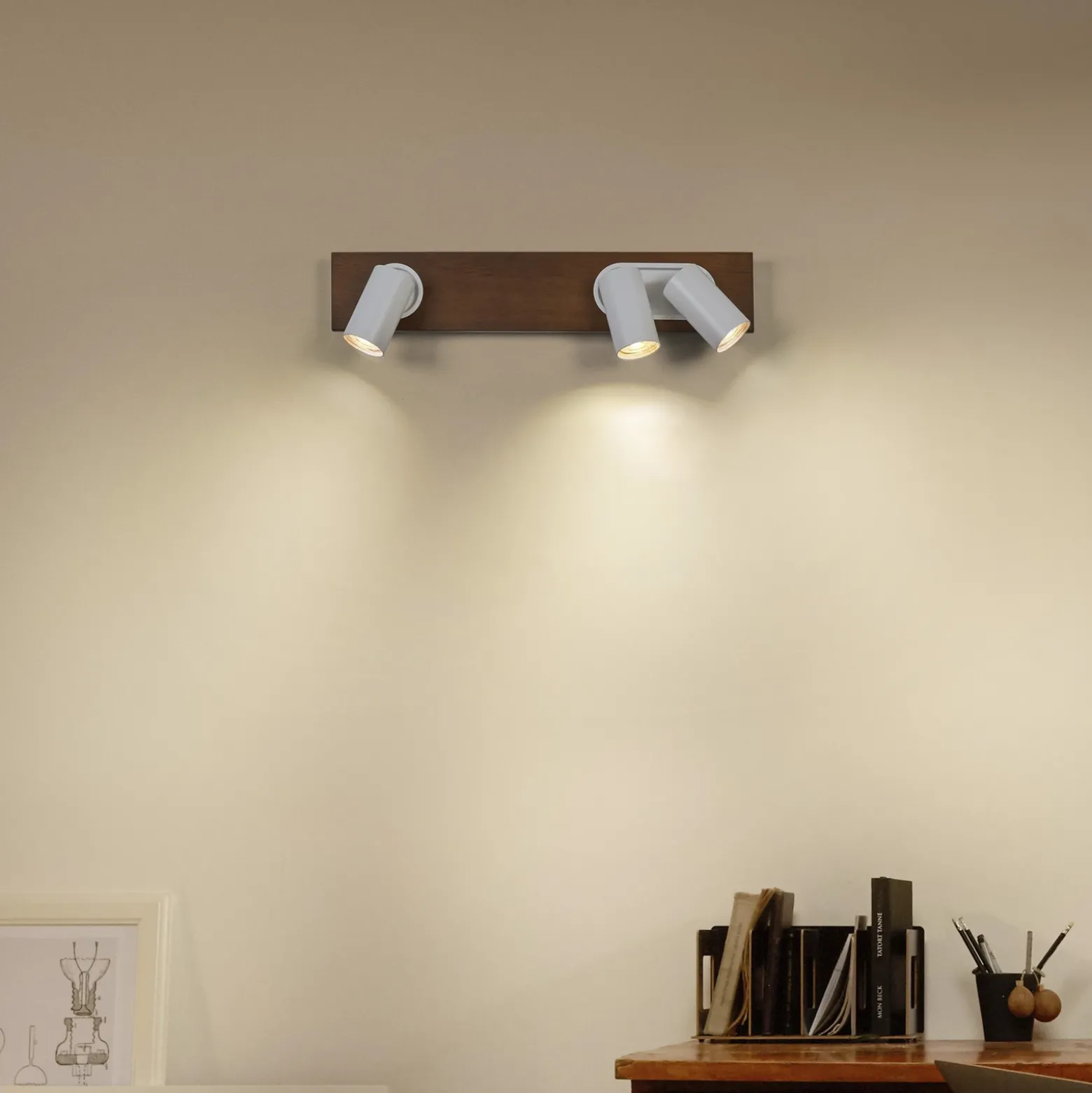 Downlight de techo LEDVANCE Mercury GU10, 3 luces, madera/blanco