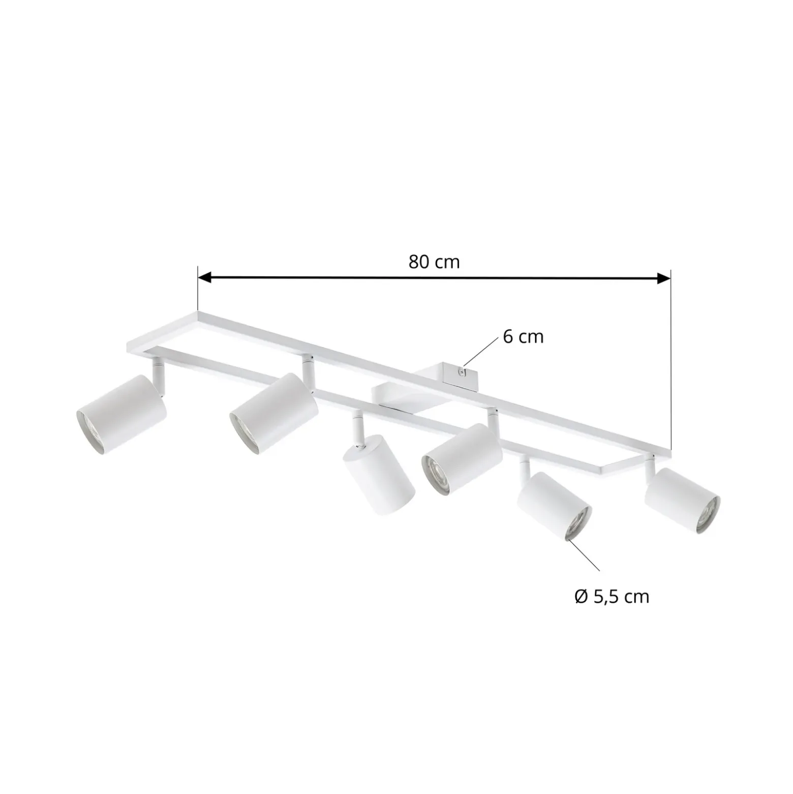 Downlight de techo Lindby Bravius, blanco, 6 luces, hierro