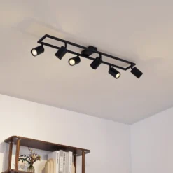 Downlight de techo Lindby Bravius, negro, 6 luces, hierro
