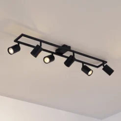 Downlight de techo Lindby Bravius, negro, 6 luces, hierro