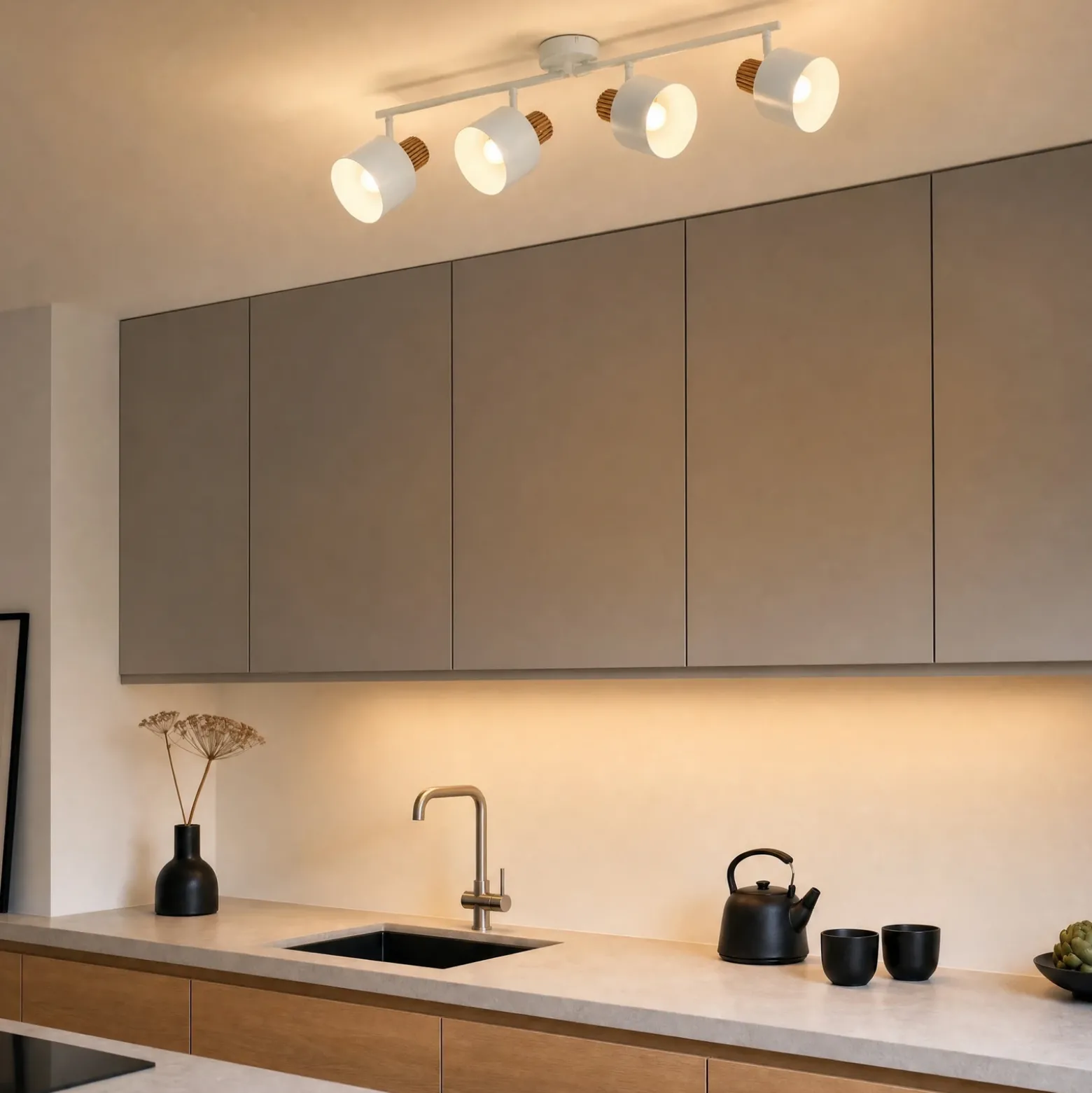 Downlight de techo Lindby Lenja, 4 luces, beige, E14, metal