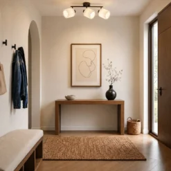 Downlight de techo Lindby Shiloh, 3 luces, nogal/beige, madera