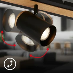 Downlight Duta, longitud 70 cm, negro/color madera, 3 luces.