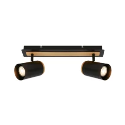 Downlight Duta, longitud 40 cm, negro/color madera, 2 luces.