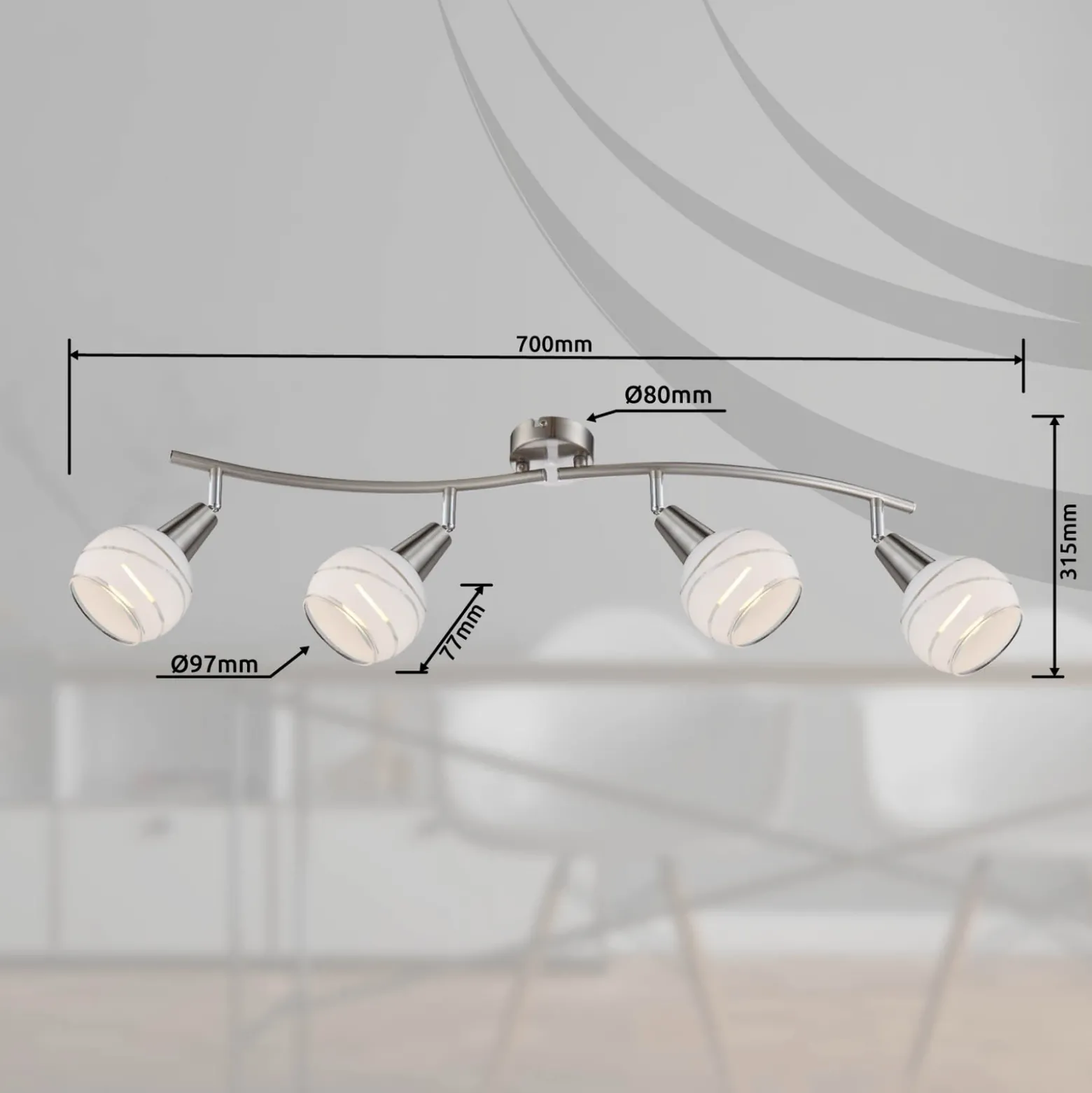Downlight Elliott, níquel mate, longitud 70 cm, metal