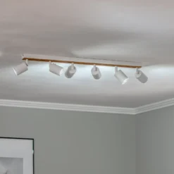 Downlight Envostar Tino de 6 luces, blanco/madera