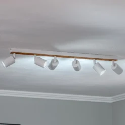 Downlight Envostar Tino de 6 luces, blanco/madera