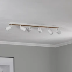 Downlight Envostar Tino de 6 luces, blanco/madera