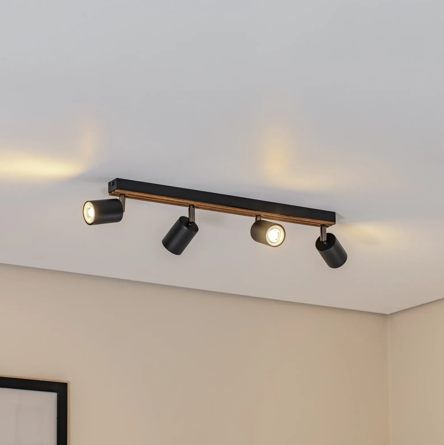 Downlight Envostar Tino de 4 luces, negro/madera