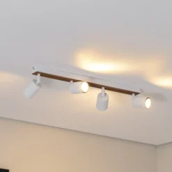 Downlight Envostar Tino de 4 luces, blanco/madera