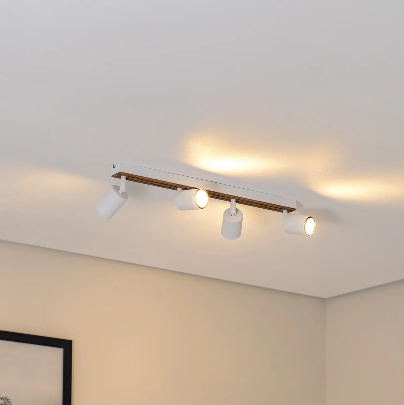 Downlight Envostar Tino de 4 luces, blanco/madera