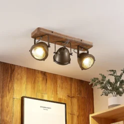 Downlight Farovi de Lindby, negro, 44 cm, 3 luces, madera, GU10