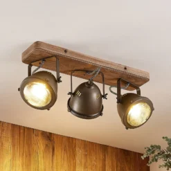 Downlight Farovi de Lindby, negro, 44 cm, 3 luces, madera, GU10