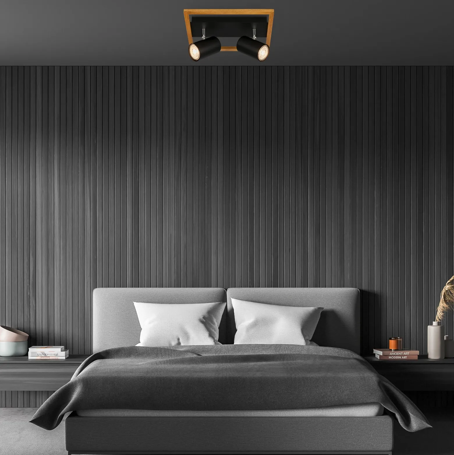 Downlight Frey marco de madera GU10 negro 2 luces