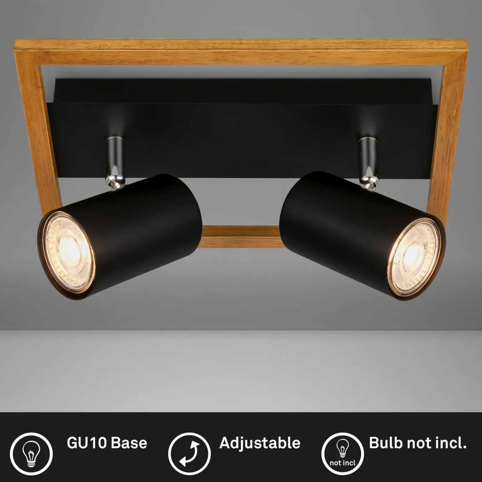 Downlight Frey marco de madera GU10 negro 2 luces