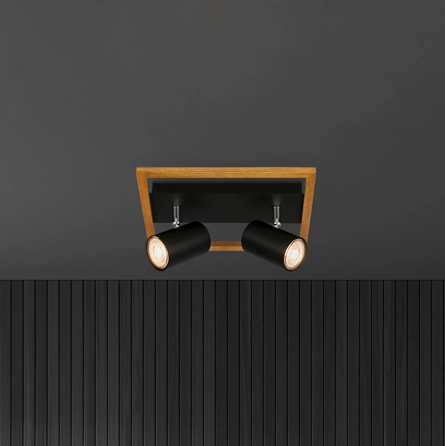 Downlight Frey marco de madera GU10 negro 2 luces