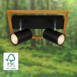 Downlight Frey marco de madera GU10 negro 2 luces