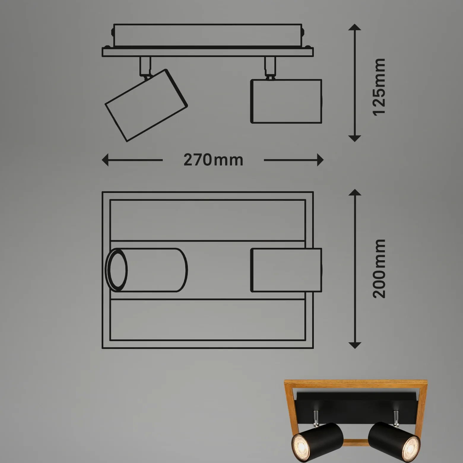 Downlight Frey marco de madera GU10 negro 2 luces
