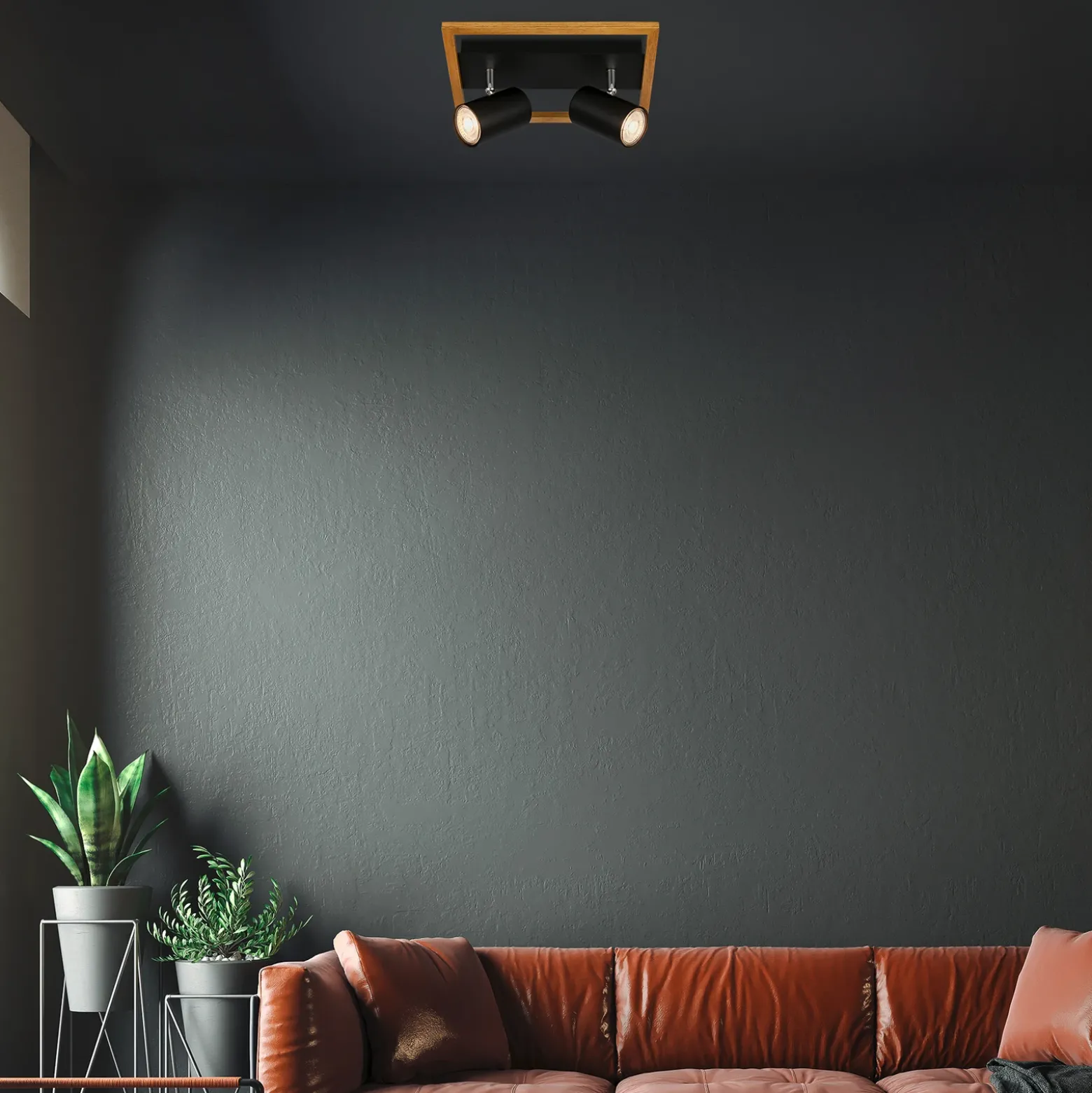 Downlight Frey marco de madera GU10 negro 2 luces