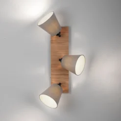 Downlight Gerda Michel, de 3 luces, madera/tejido