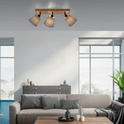 Downlight Gerda Michel, de 3 luces, madera/tejido