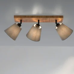 Downlight Gerda Michel, de 3 luces, madera/tejido