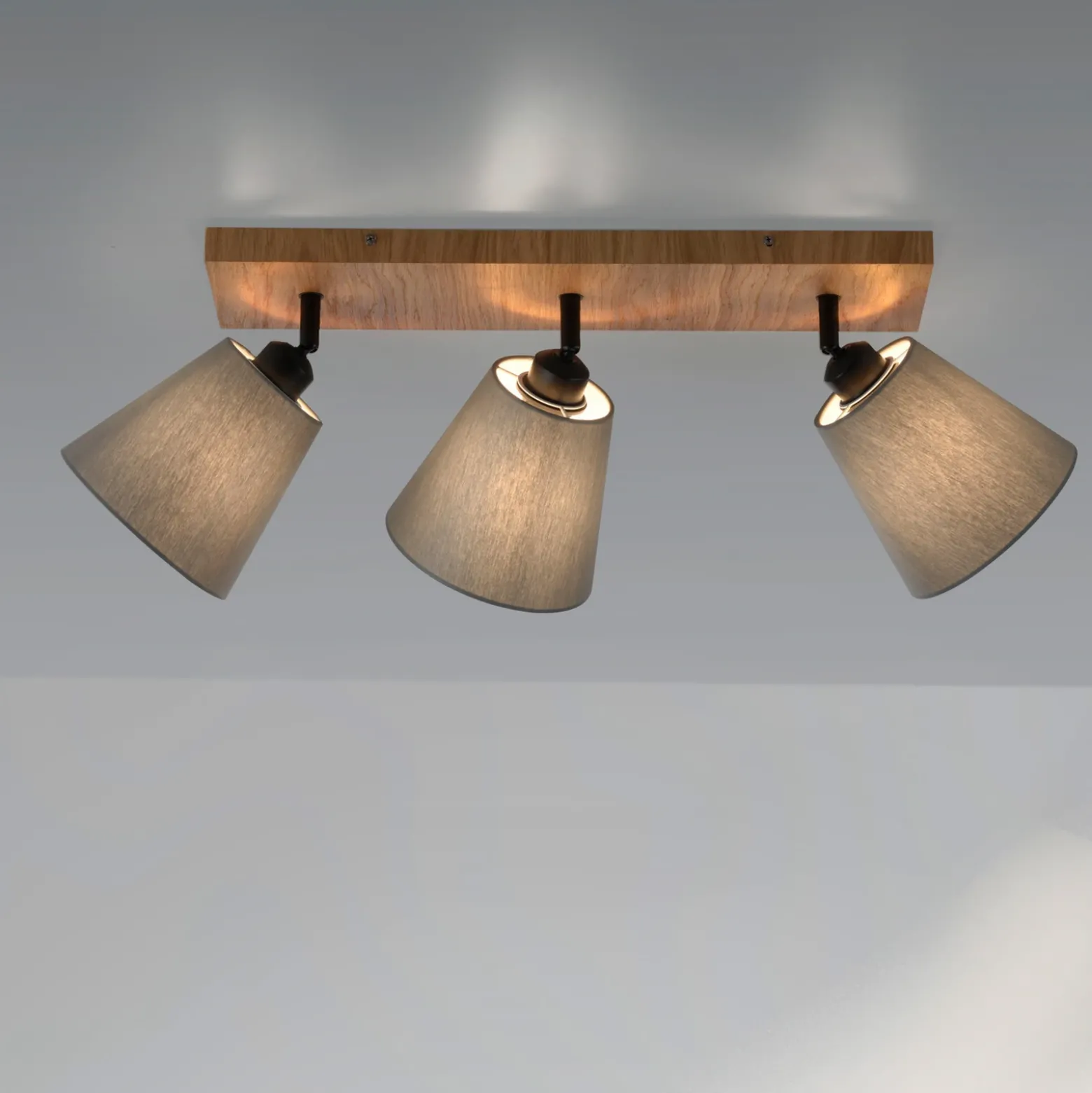Downlight Gerda Michel, de 3 luces, madera/tejido