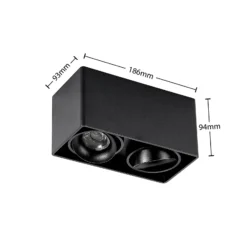 Downlight Kubika de Arcchio, 19 cm, negro, 2 luces, metal