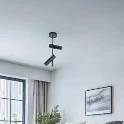 Downlight Leda 2, antracita, 2 luces, acero, altura 55 cm