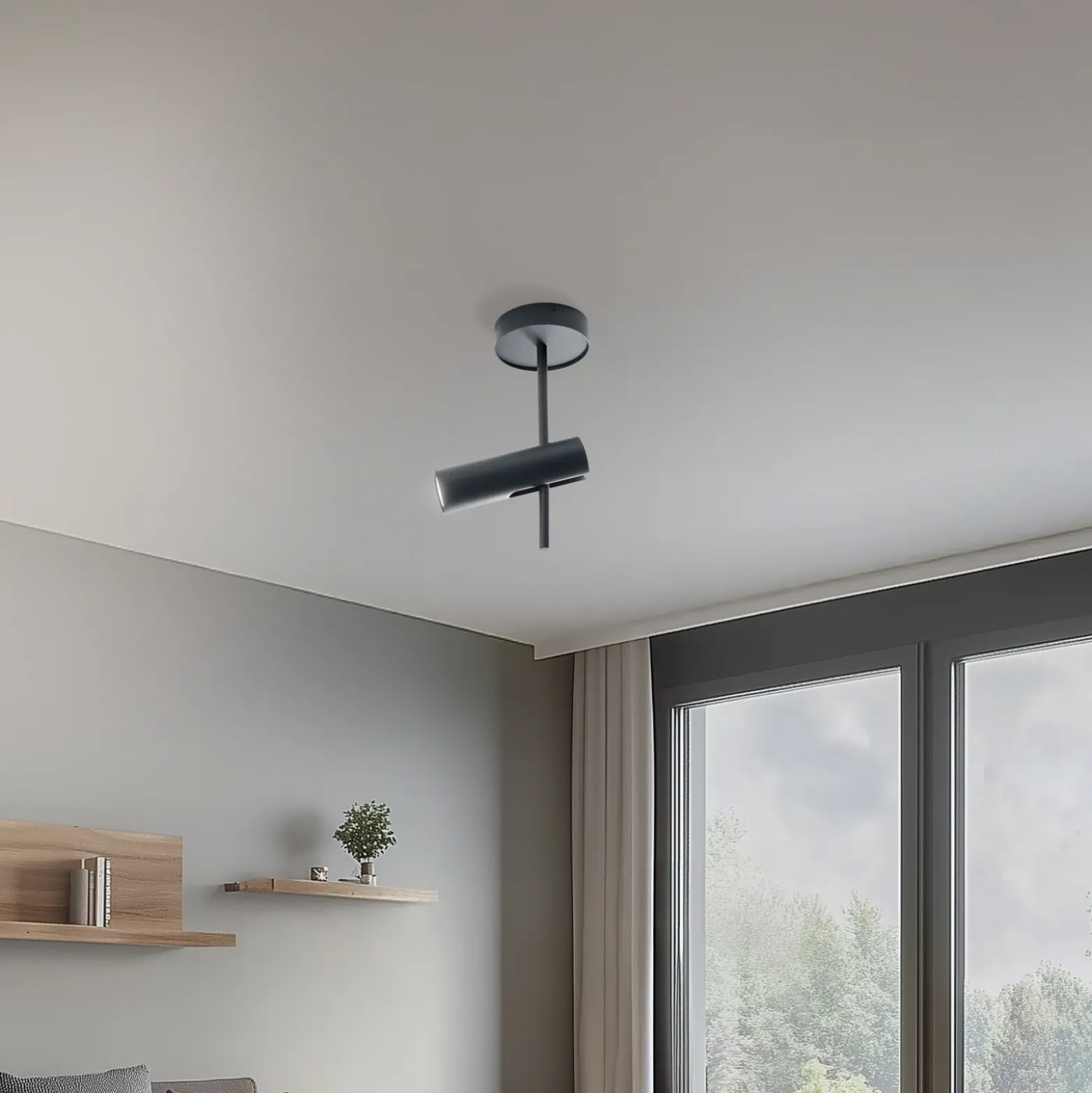 Downlight Leda 1, antracita, 1 luz, acero, altura 34 cm