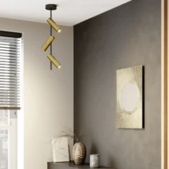 Downlight Leda 3, 3 luces, negro-dorado