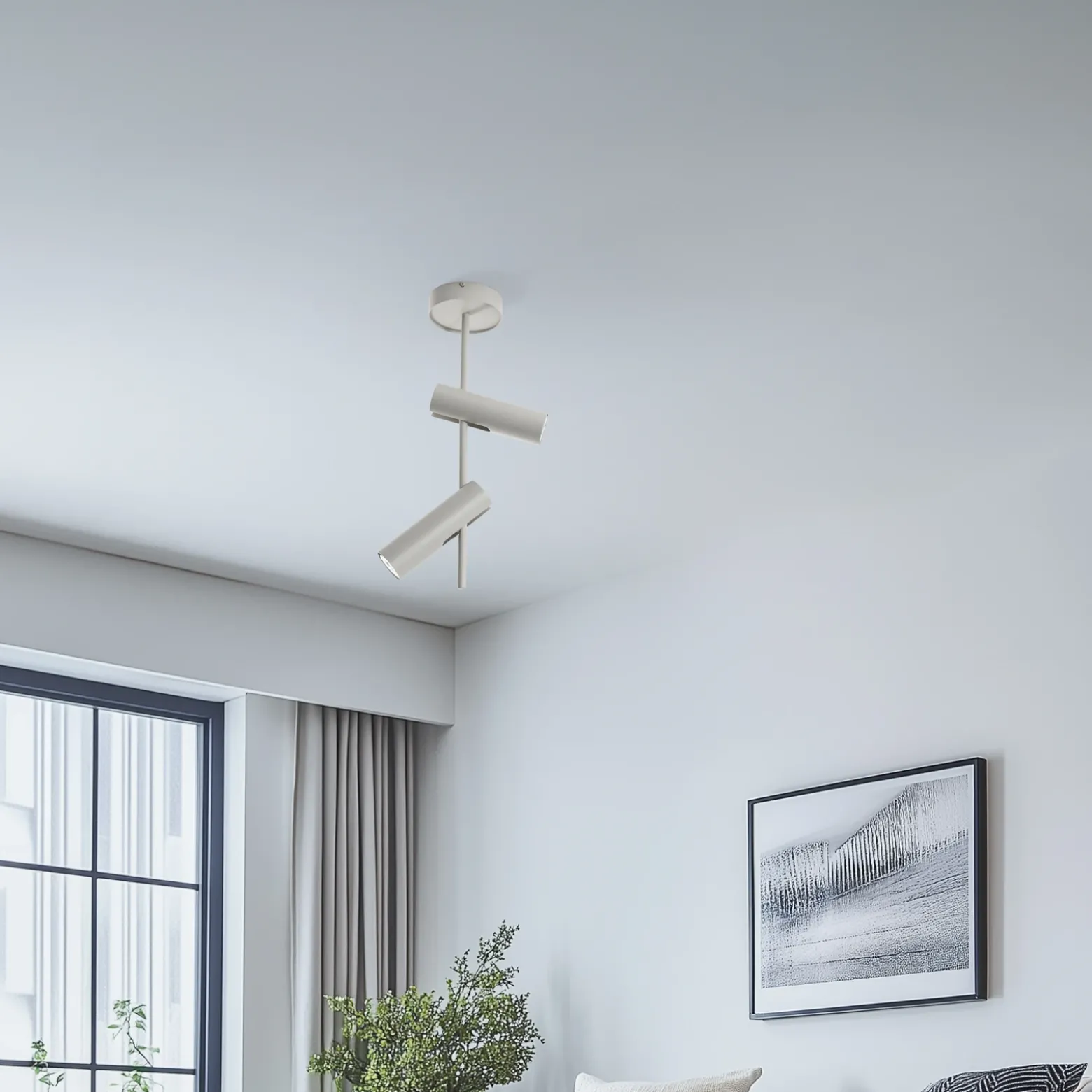 Downlight Leda 2, taupe, 2 luces, acero, GU10, altura 55 cm