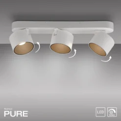 Downlight LED PURE Cup, blanco, longitud 56 cm, metal, 3 luces.
