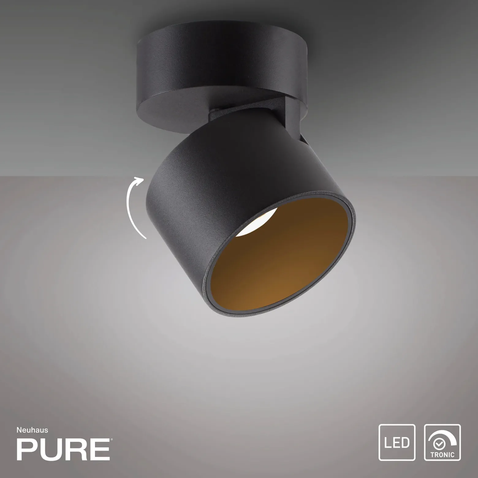 Downlight LED PURE Cup, negro, Ø 9,5 cm, metal