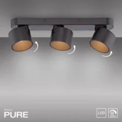 Downlight LED PURE Cup, negro, longitud 56 cm, metal, 3 luces.